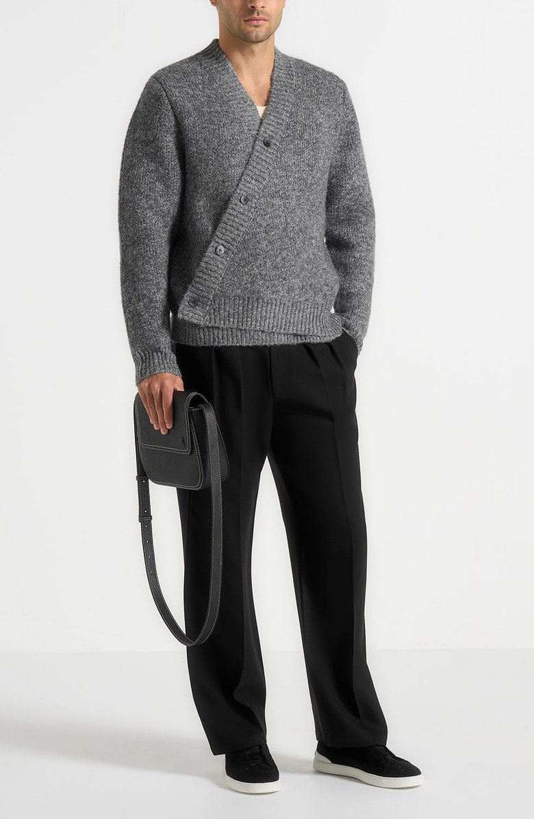 Manière De Voir Dani Unisex Asymmetric Brushed Wool Knit Cardigan, Alternate, color, Grey