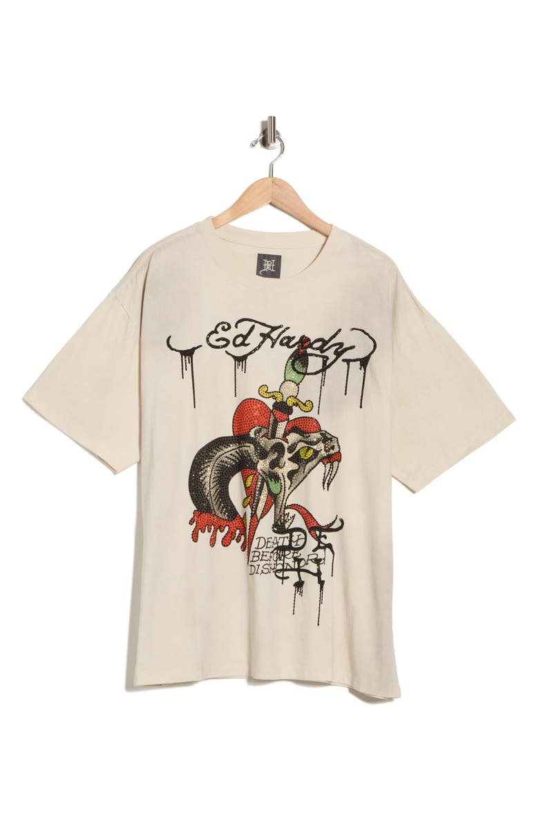 Ed Hardy Dagger Snake Cotton Graphic T-Shirt, Main, color, Ivory