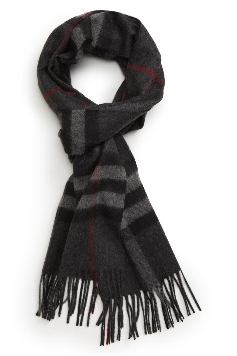 Giant Check Cashmere Scarf, Main, color, CHARCOAL