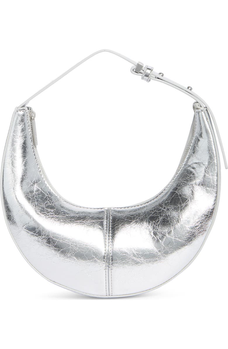 BCBG Skinny Crescent Mini Hobo Bag, Main, color, Silver