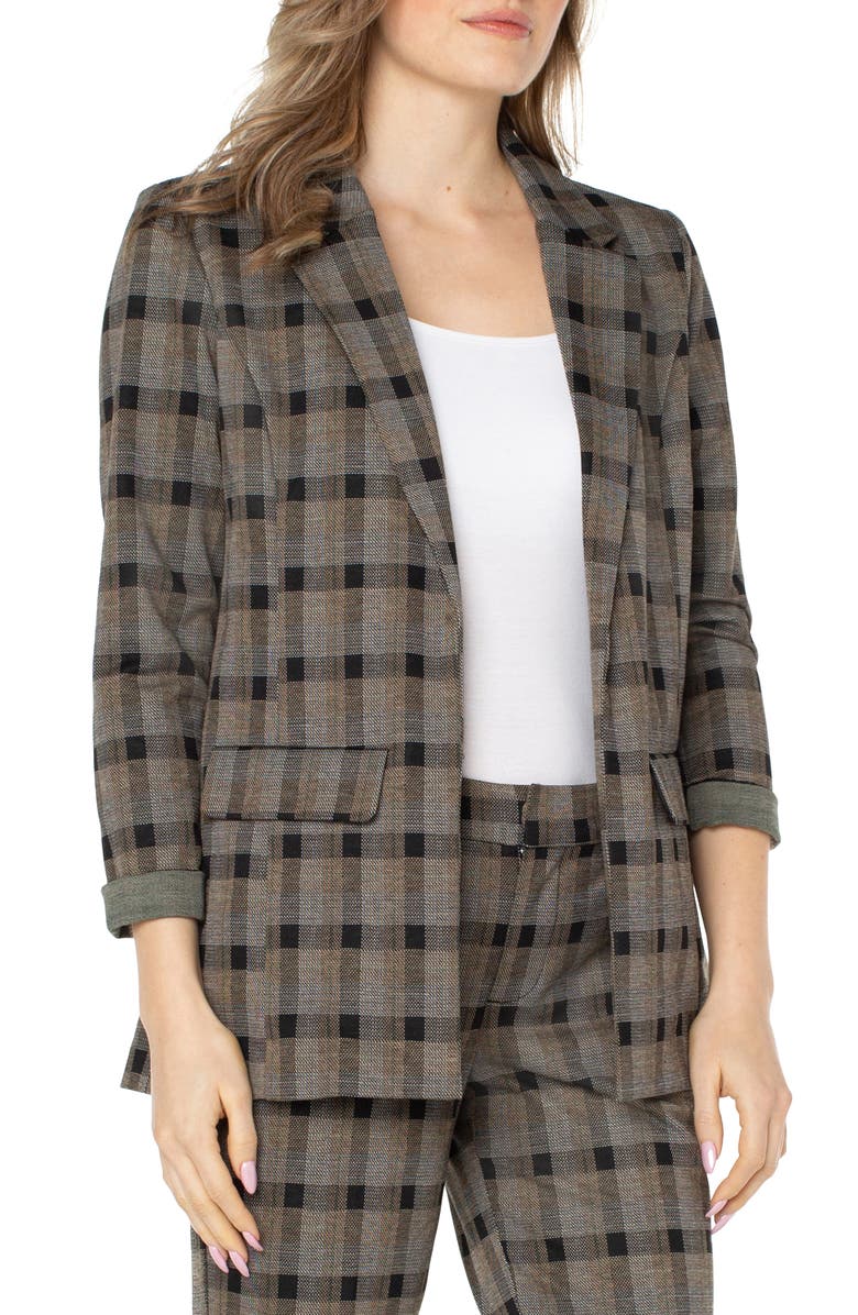 Liverpool Jacquard Plaid Boyfriend Blazer, Alternate, color,