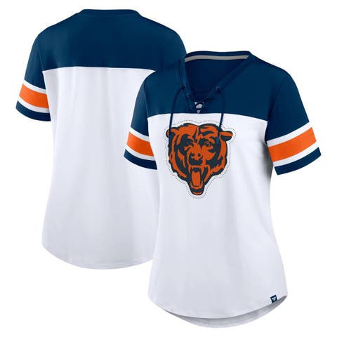 Women's Fanatics White/Navy Chicago Bears Athena Rhinestone Lace-Up V-Neck T-Shirt