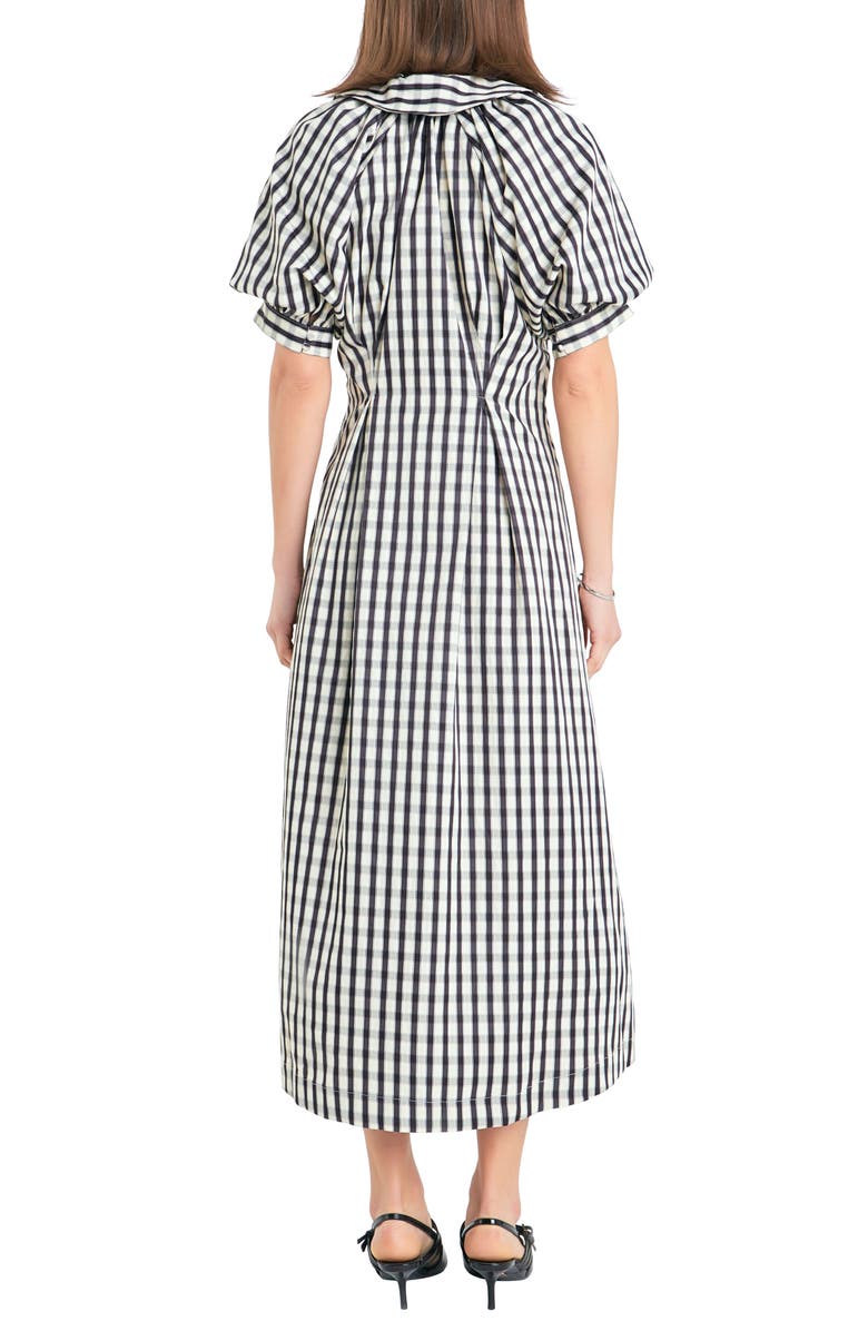English Factory Gingham Puff Sleeve Midi Shirtdress, Alternate, color, Black Multi