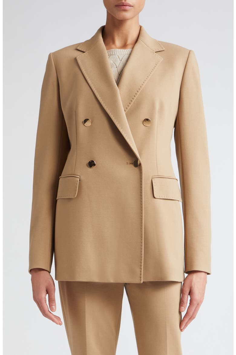 Tatiana Double Breasted Stretch Jersey Blazer, Alternate, color, CAMEL