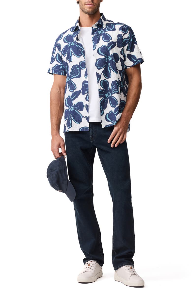 Rodd & Gunn Hamilton Bay Weekend Fit Floral Short Sleeve Stretch Seersucker Button-Up Shirt, Alternate, color, Ink