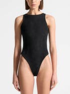 Manière De Voir Adele Suede Racer Neck Bodysuit