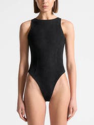 Manière De Voir Adele Suede Racer Neck Bodysuit