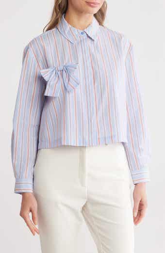 Nanette Lepore Stripe Bow Poplin Button-Up Shirt