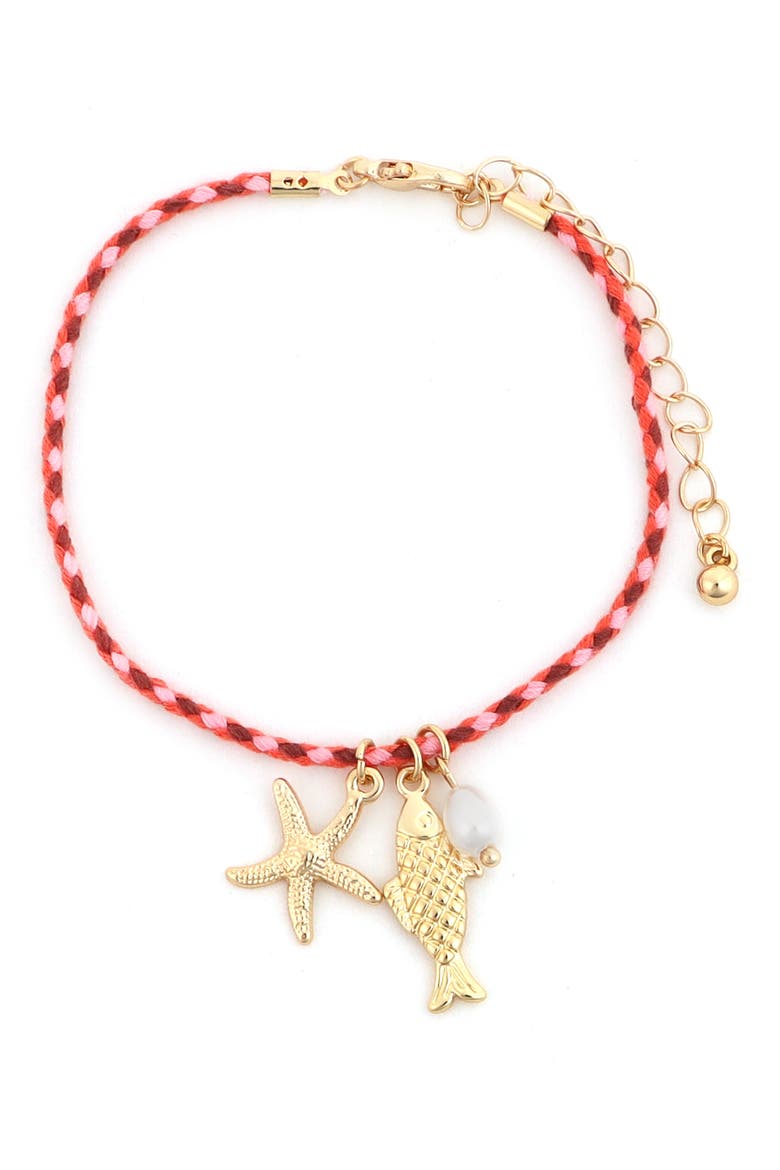 Sea Life Charm Braided Bracelet, Main, color, PINK