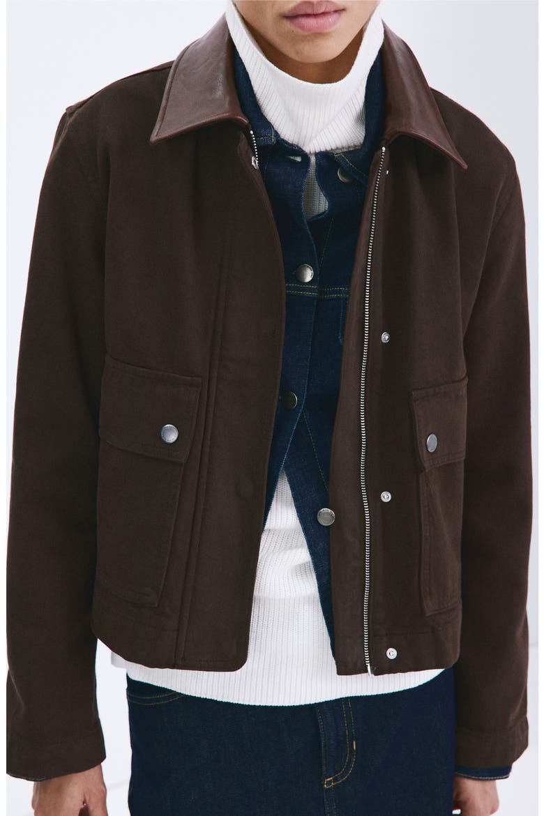 Denim & Faux Leather Barn Jacket, Main, color, CHOCOLATE