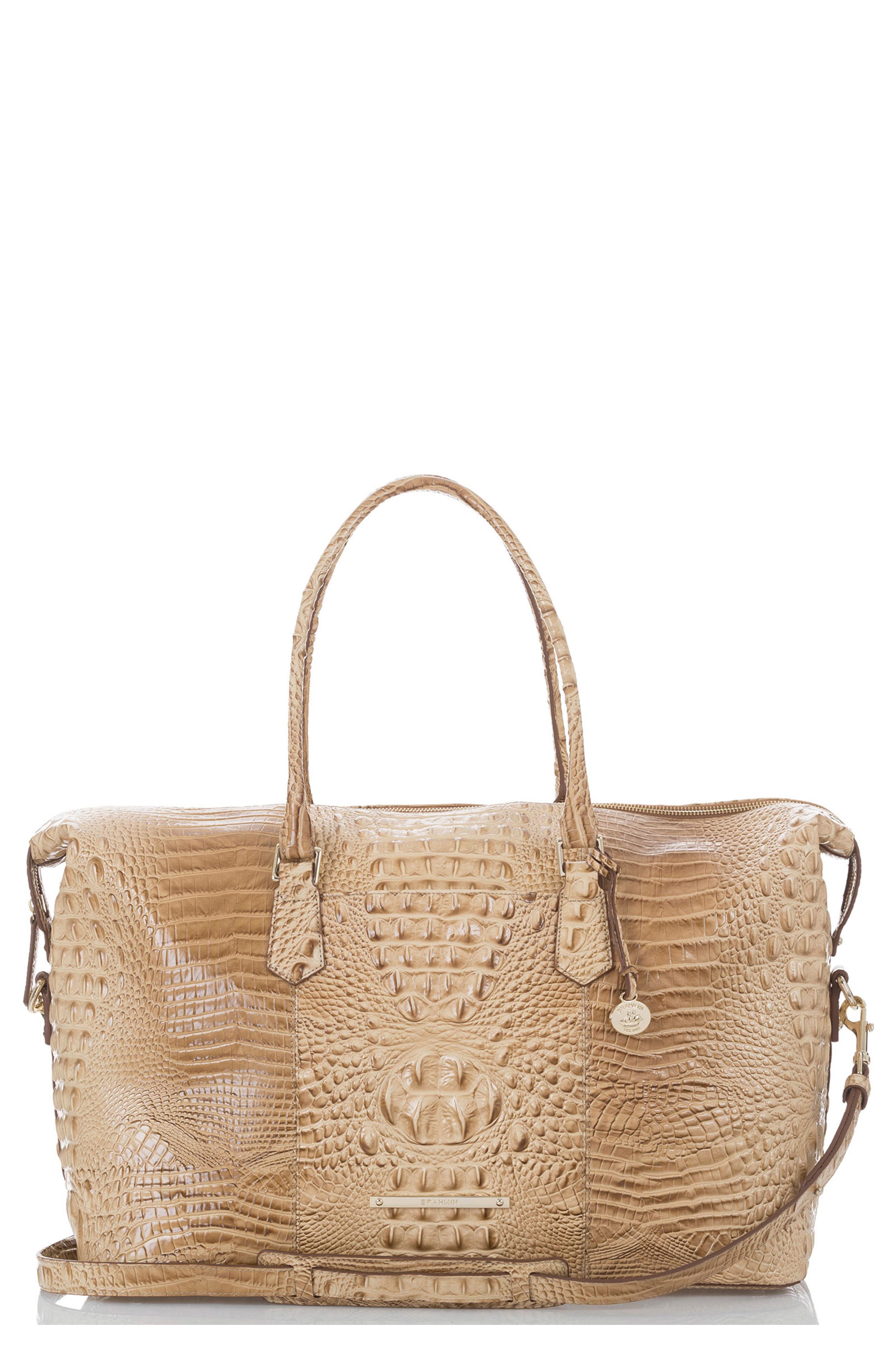 Brahmin Duxbury Croc Embossed Leather Weekend Bag, Main, color, 