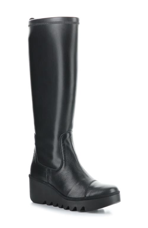 Fly London Budi Knee High Wedge Boot In Black