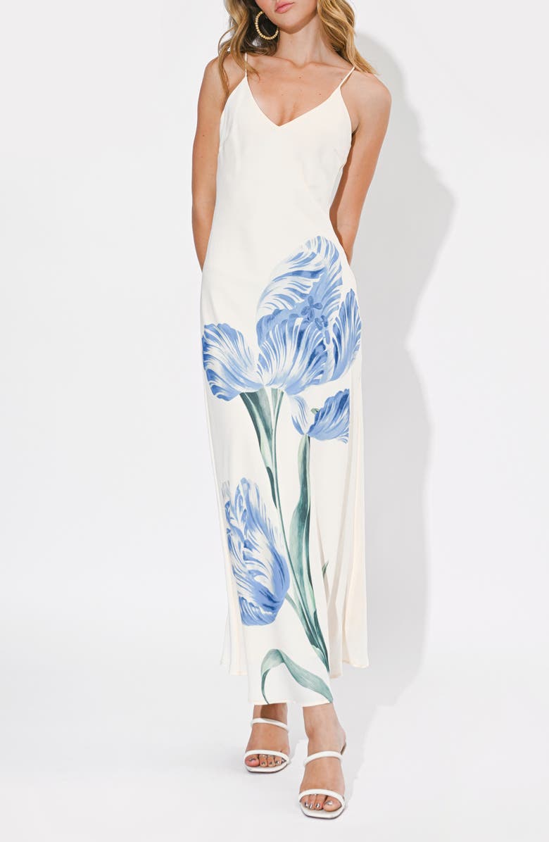 Adelyn Rae Corinne Floral Print Slipdress, Alternate, color, Off White