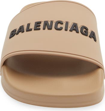 Balenciaga Women s Logo Slide Sandals Beige Noir 5