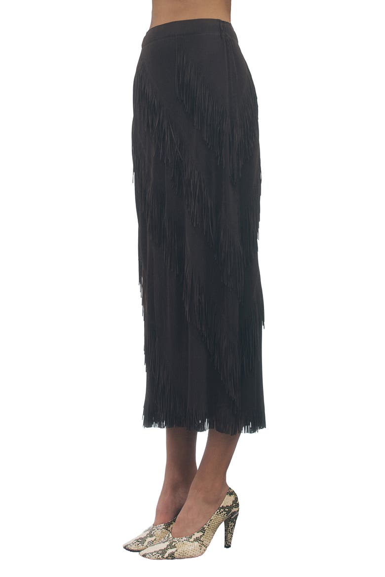 Kellie Fringed Midi Skirt, Alternate, color, BROWN