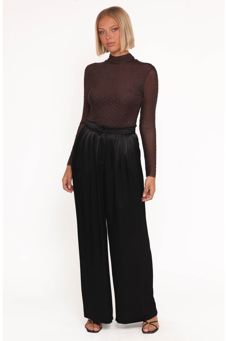 Joyce Pleated Satin Wide Leg Pants, Alternate, color, BLACK