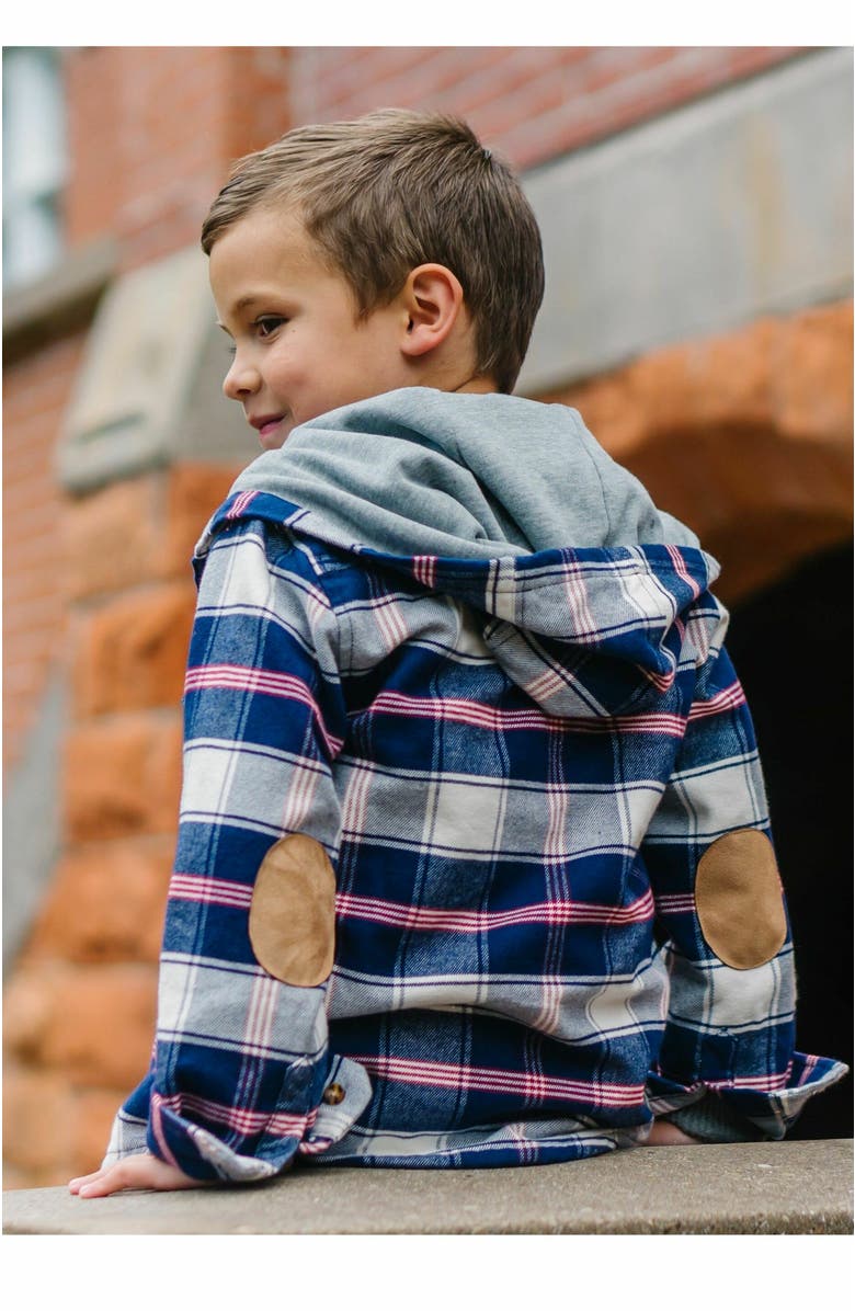 Hope & Henry Boys' Hooded Flannel Shirt Jacket, Kids, Alternate, color, Large Navy And Ivory Plaid