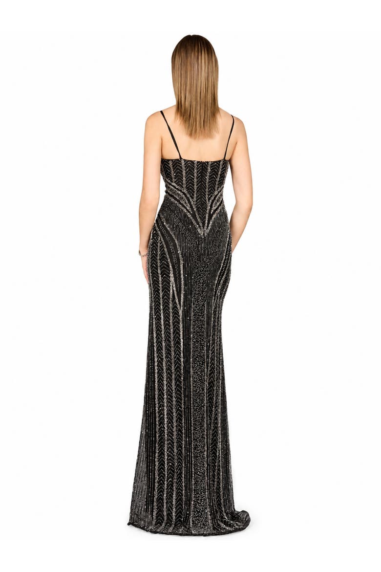 Spaghetti Strap Beaded Gown with Slit, Alternate, color, Black
