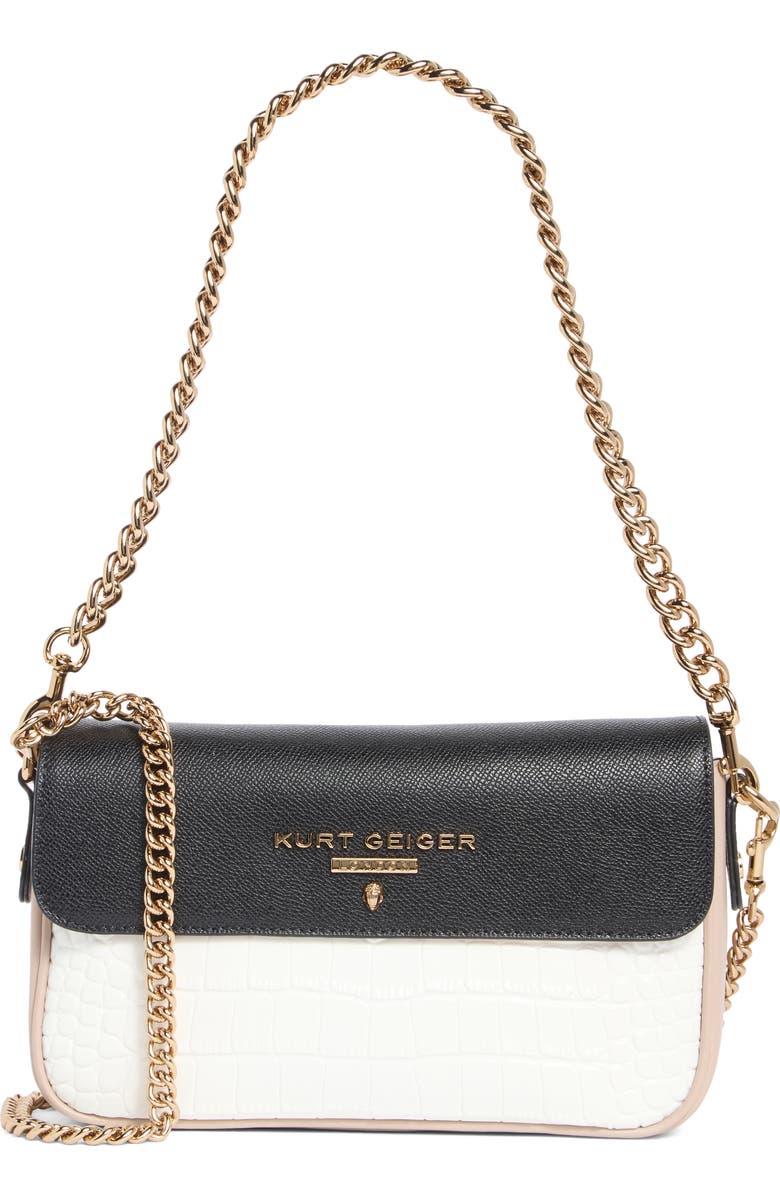 Kurt Geiger London Highgate Flap Leather Camera Bag, Main, color, Black/ Beige Multi