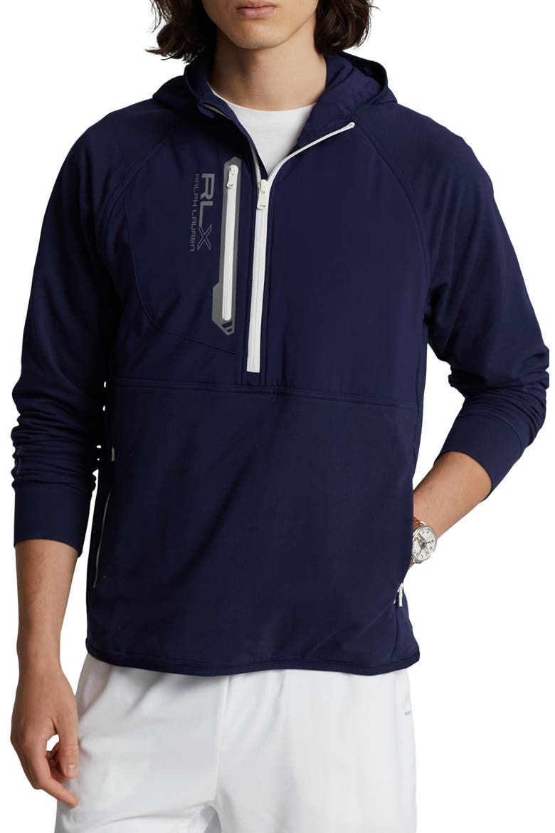 Techy Terry Half Zip Hoodie, Main, color, REFINED NAVY