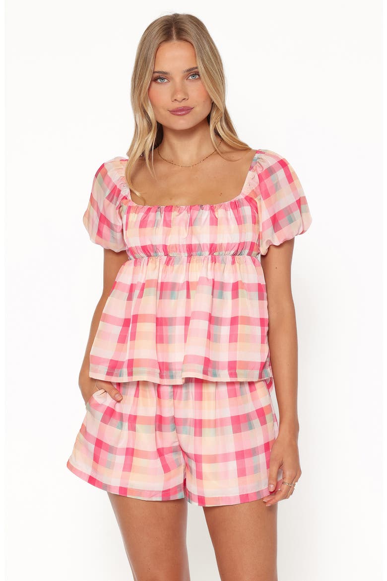 Julia Puff Sleeve Top & Shorts Set, Alternate, color, PINK PICNIC PLAID