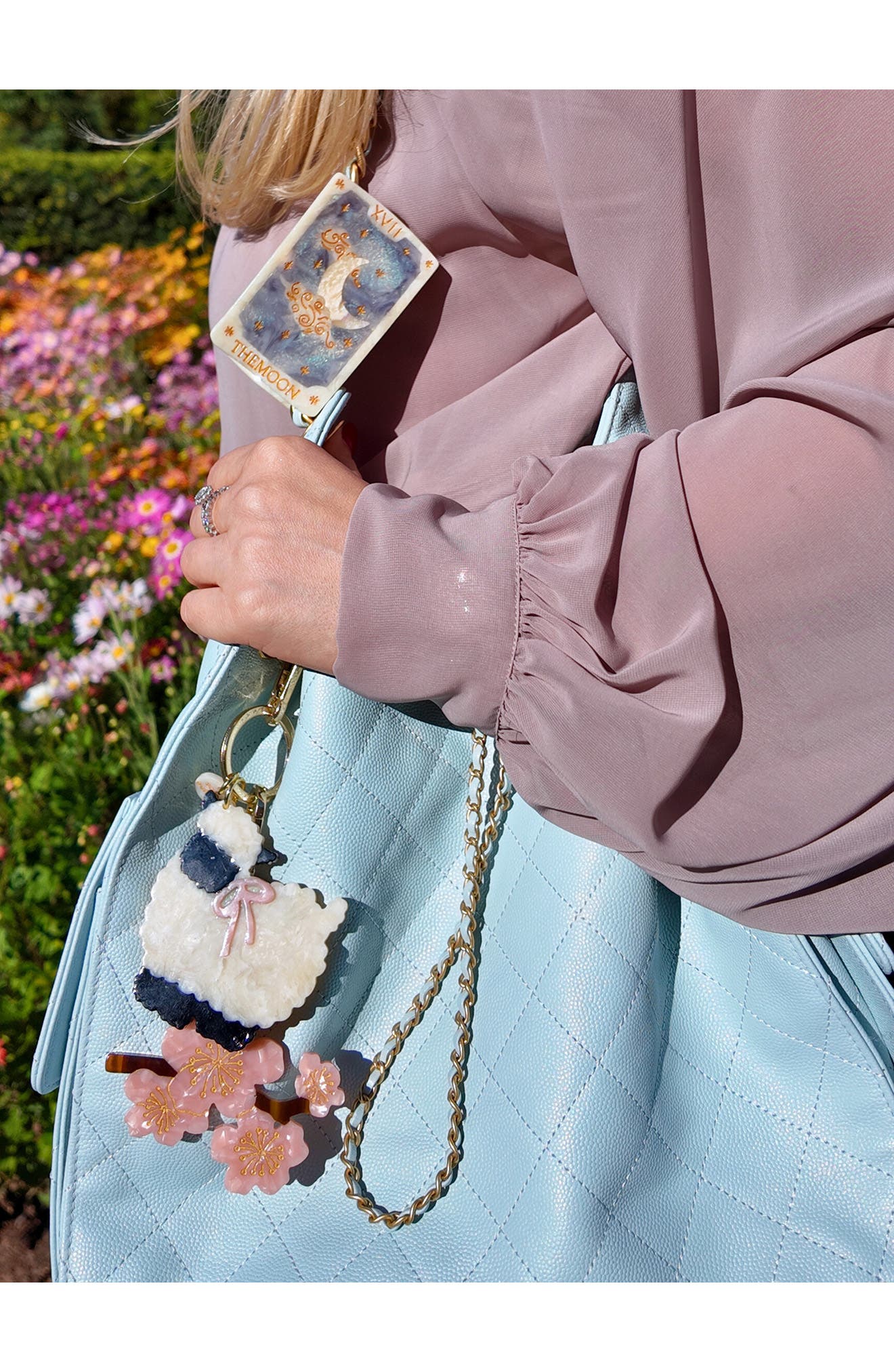 Solar Eclipse Hand Painted Sheep Key Chain Bag Charm, Alternate, color, Cream