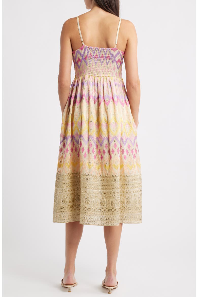 Emma Embroidered Fit & Flare Midi Dress, Alternate, color, PINK/ YELLOW