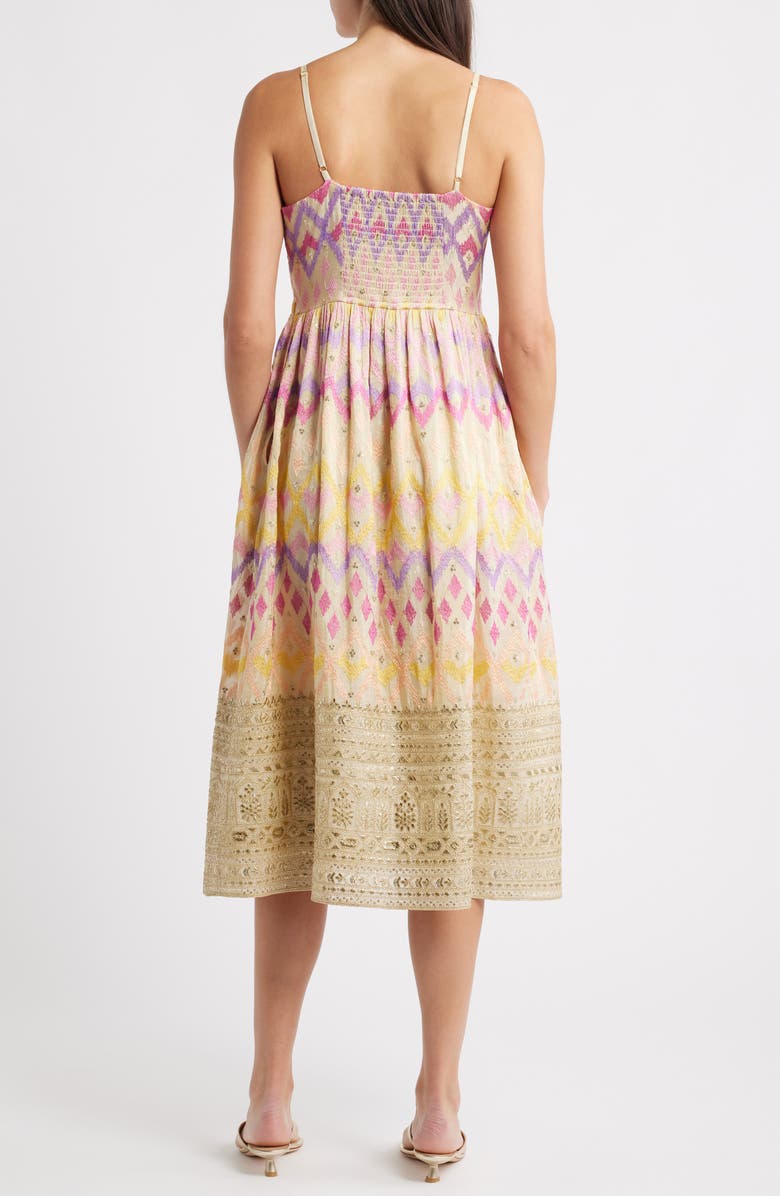 holiCHIC Emma Embroidered Fit & Flare Midi Dress, Alternate, color, Pink/ Yellow