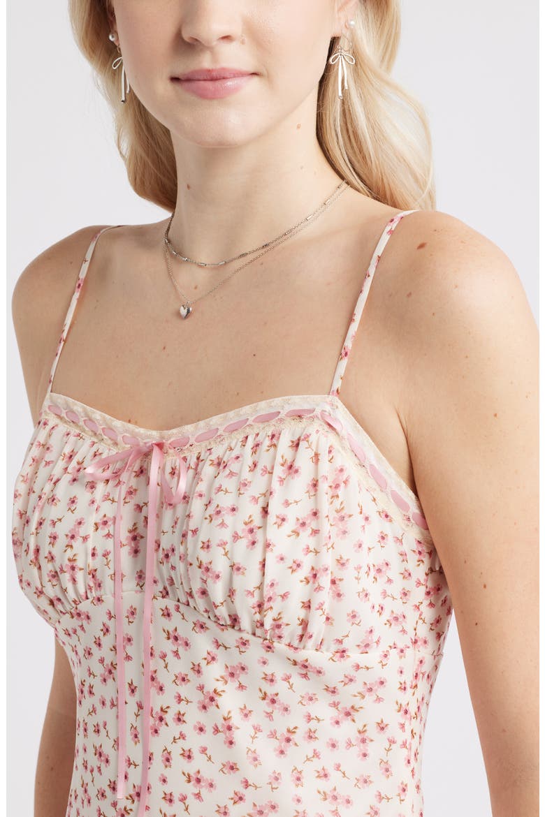 Tie Front Chiffon Midi Dress, Alternate, color, IVORY- PINK ELIZABETH FLORAL