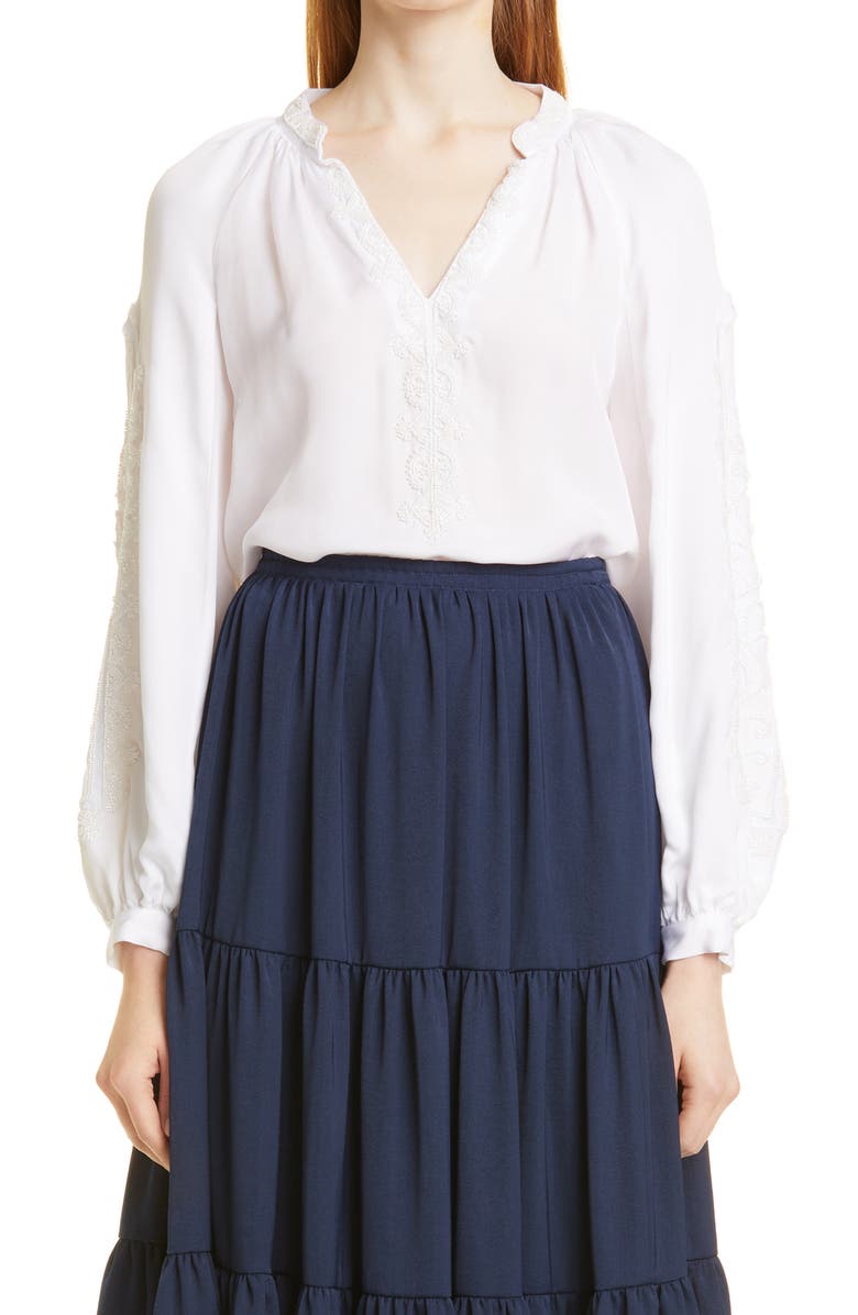 KOBI HALPERIN Brenda Embellished Silk Blend Popover Blouse, Main, color,