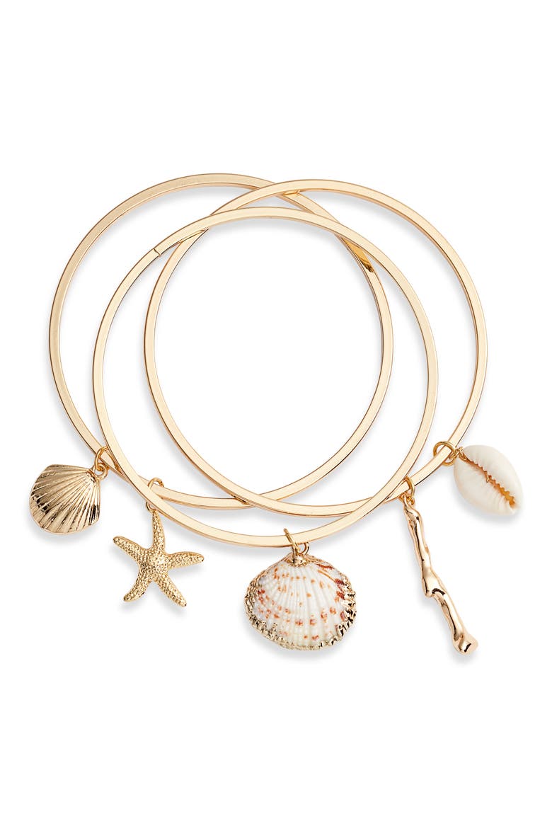 Set of 3 Shell Bangles, Main, color, GOLD