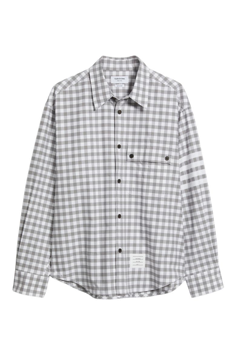 Oversize 4-Bar Gingham Check Flannel Button-Up Shirt, Alternate, color, MEDIUM GREY
