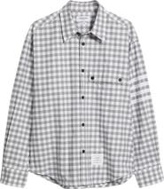 Thom Browne Oversize 4-Bar Gingham Check Flannel Button-Up Shirt