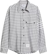 Thom Browne Oversize 4-Bar Gingham Check Flannel Button-Up Shirt