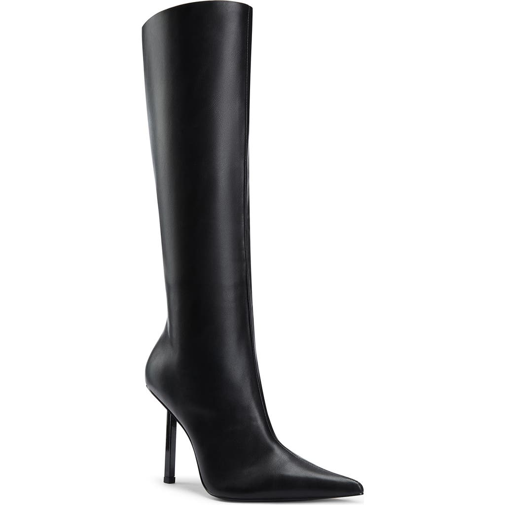 Femme La Vienna Pointed Toe Knee High Boot In Black