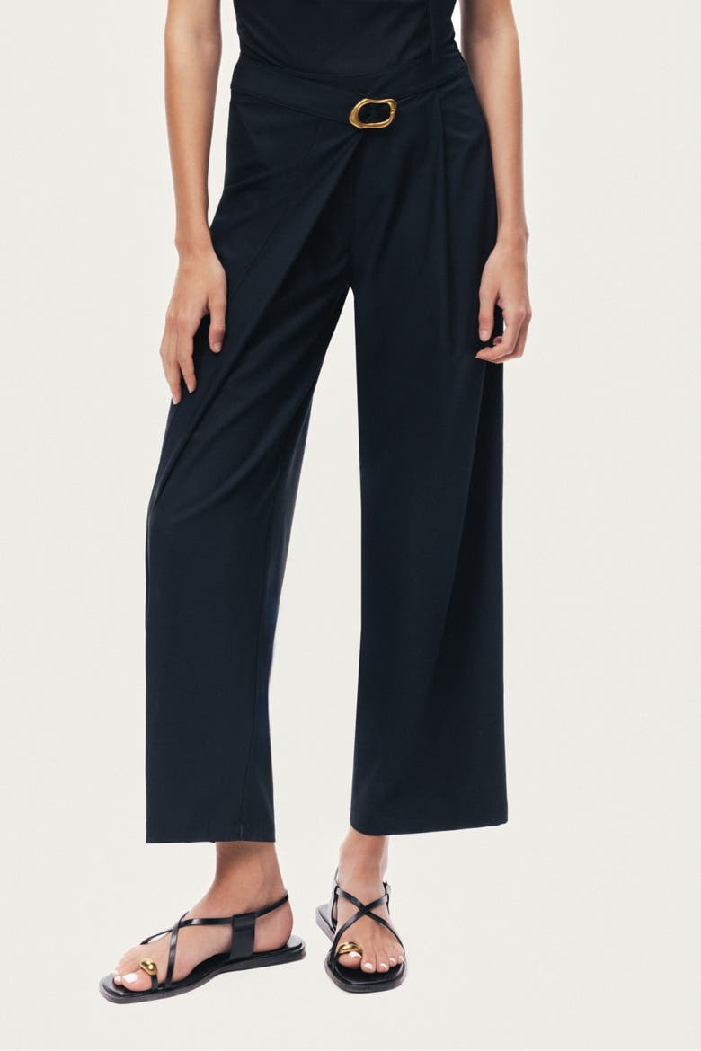 Asymmetric Buckle Detail Pants, Main, color, Black