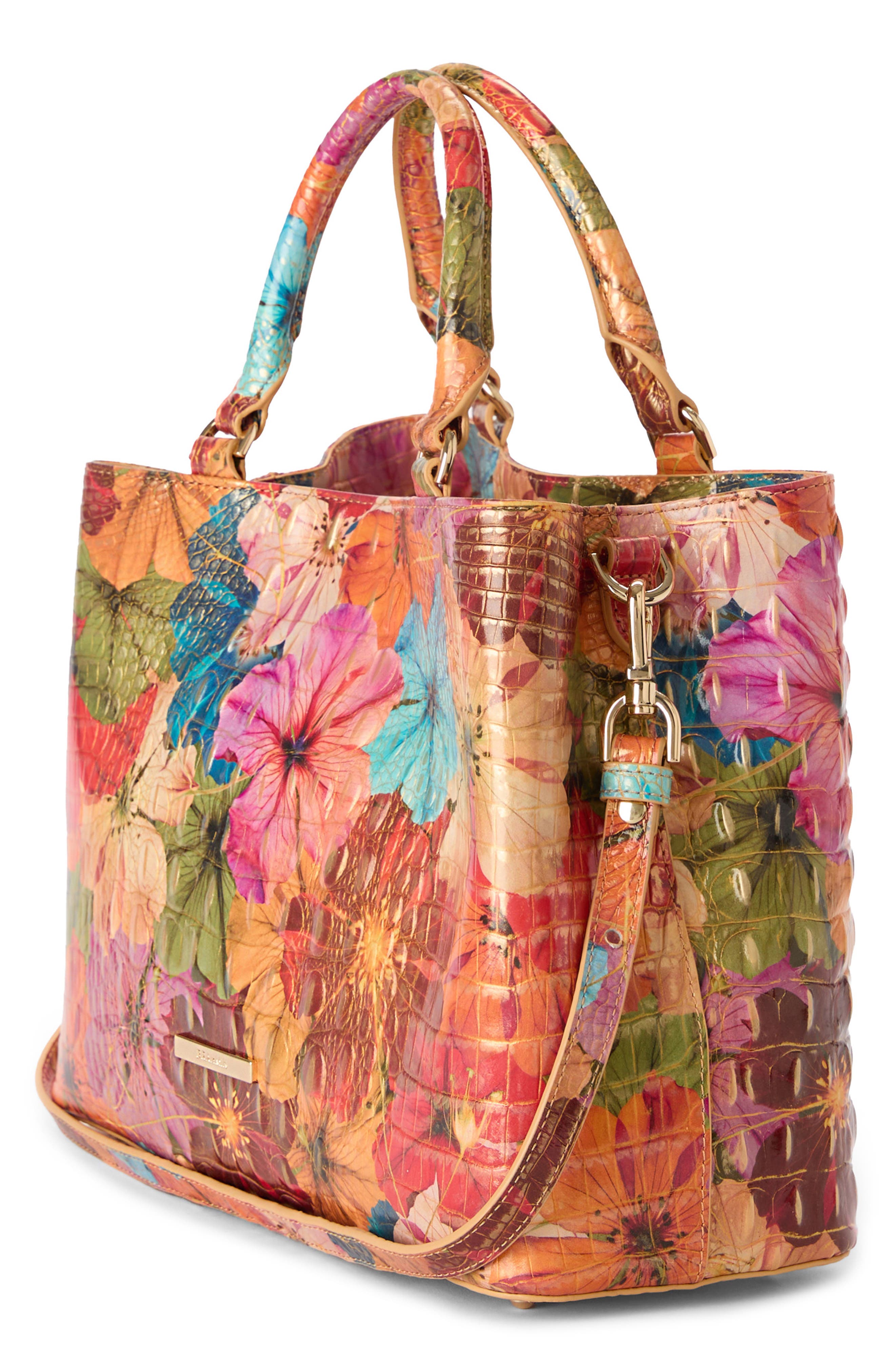 Brahmin Small Denise Embossed Leather Satchel, Alternate, color, Florita