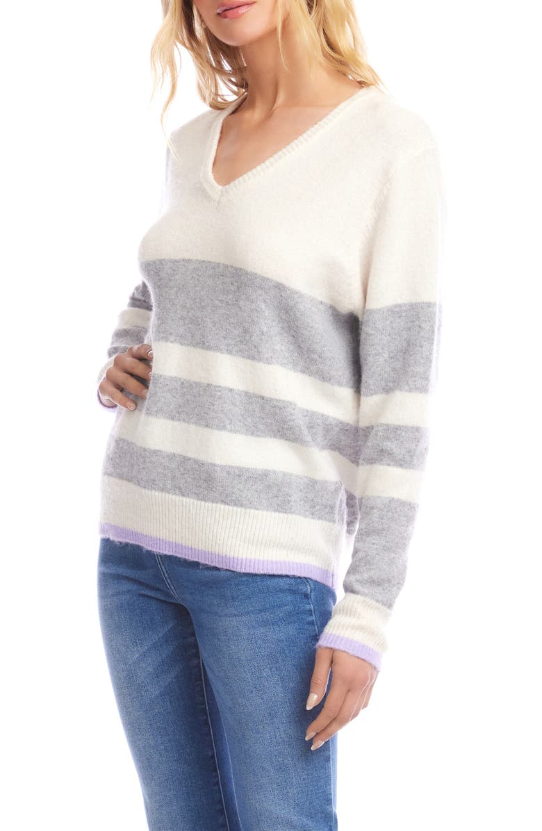 Karen Kane Stripe V-Neck Sweater, Alternate, color, Stripe