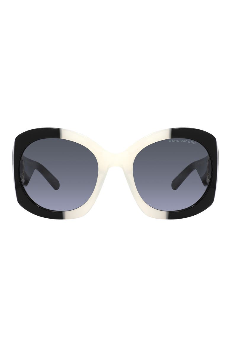 56mm Round Sunglasses, Main, color, WHITE BLACK