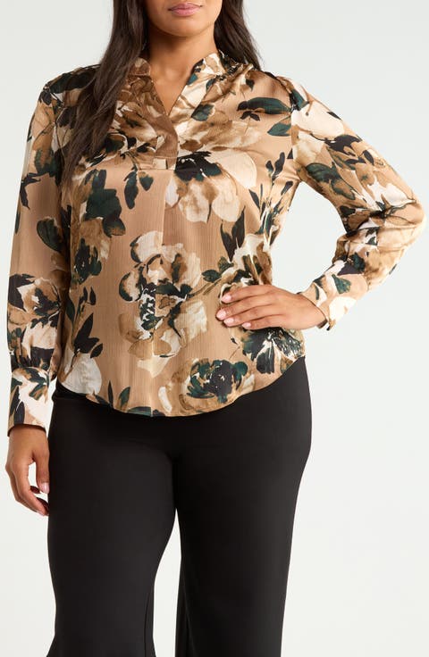 Pleated Front V-Neck Long Sleeve Top