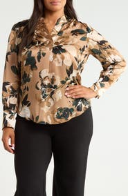 Anne Klein Pleated Front V-Neck Long Sleeve Top