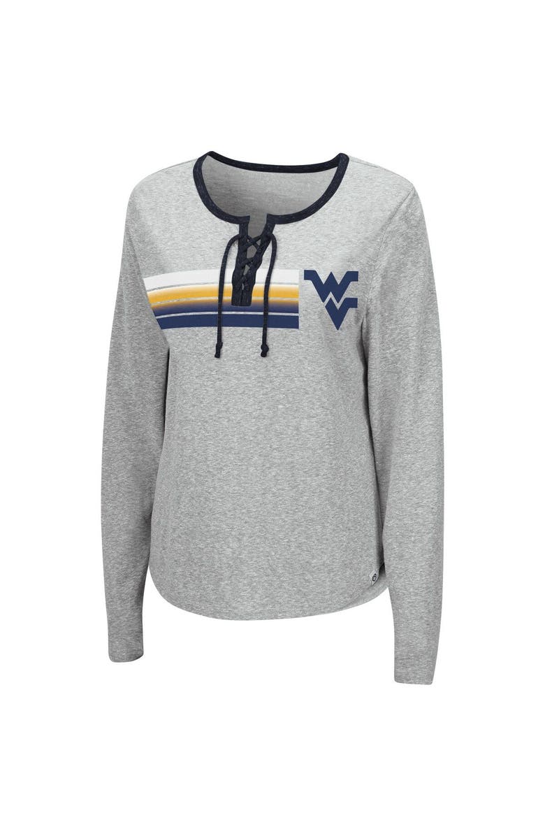 COLOSSEUM Women's Colosseum Heathered Gray West Virginia Mountaineers Sundial Tri-Blend Long Sleeve Lace-Up T-Shirt, Alternate, color, 