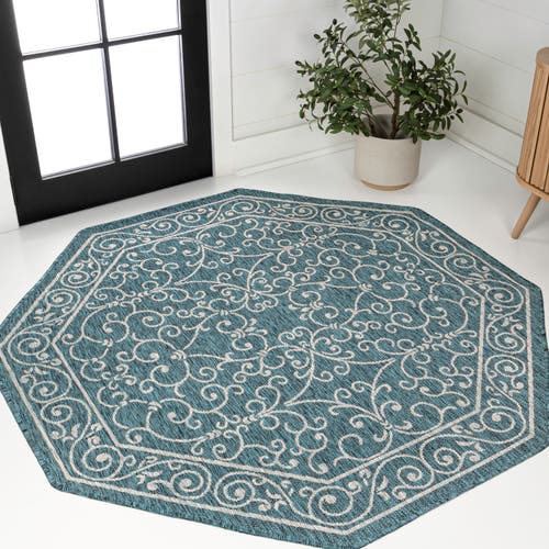 Jonathan Y Charleston Vintage Filigree Textured Weave Octagon Indoor/outdoor Area Rug In Blue