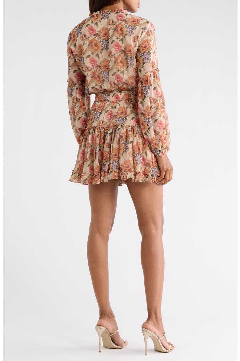 Zoe Long Sleeve Chiffon Minidress, Alternate, color, TAUPE/ ORANGE FLORAL