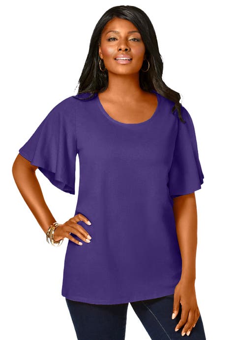 Stretch Knit Flutter Sleeve Tunic