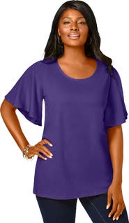 Jessica London Stretch Knit Flutter Sleeve Tunic