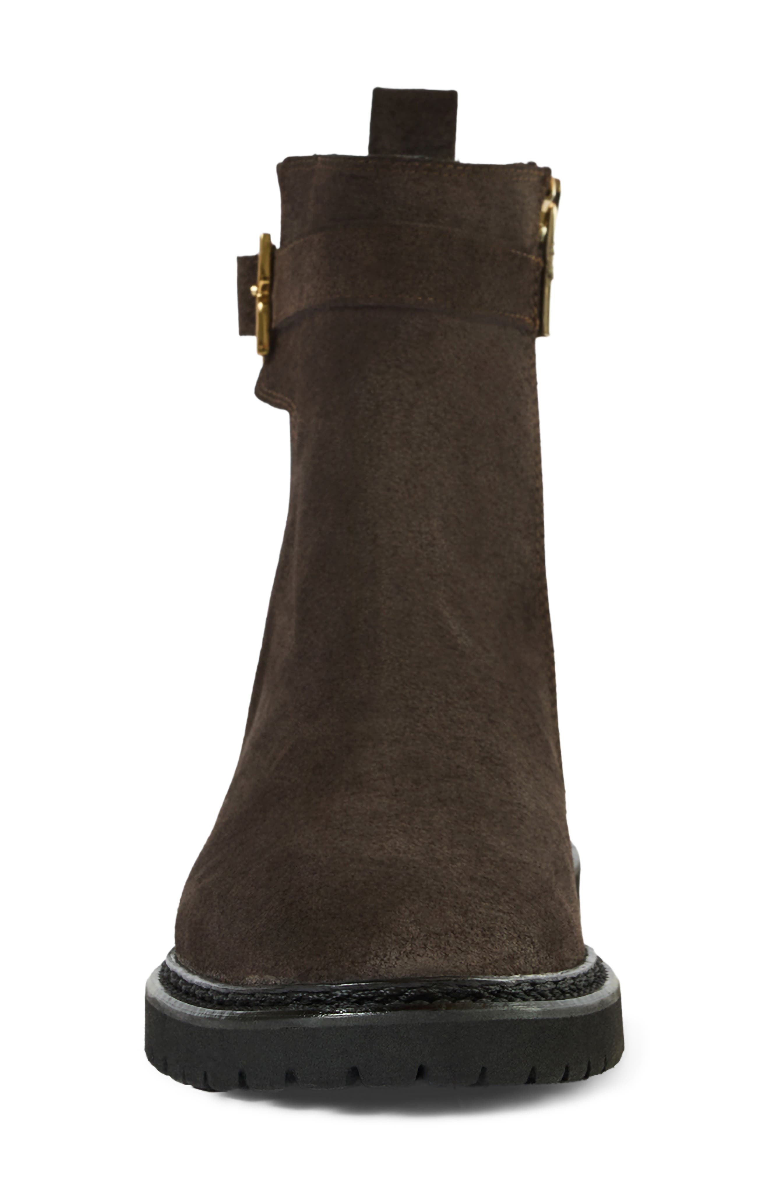 Moneta Leather Ankle Bootie, Alternate, color, DARK BROWN SUEDE