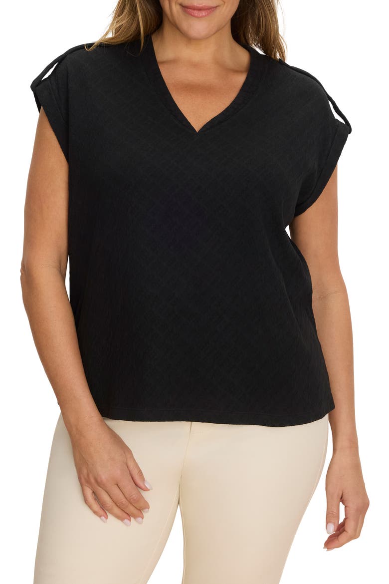 Lace Knit Cap Sleeve Cotton T-Shirt, Main, color, BLACK ONYX