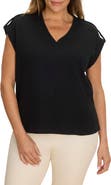 NZT by NIC+ZOE Lace Knit Cap Sleeve Cotton T-Shirt