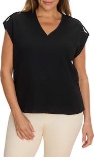 NZT by NIC+ZOE Lace Knit Cap Sleeve Cotton T-Shirt
